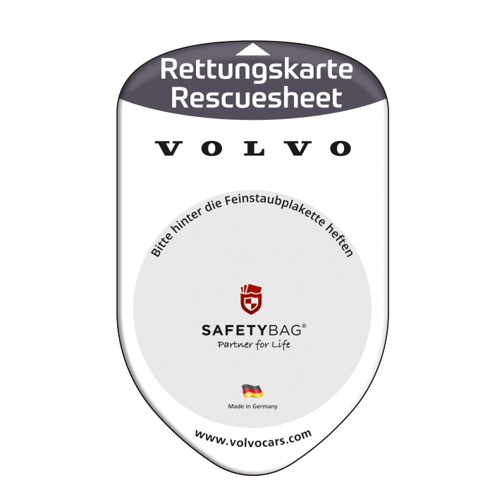 Werbung Referenzen VOLVO Automobil Hersteller – SAFETYBAG® – Die Rettungskarten Rettungsdatenblätter Halterung Hülle Tasche für jedes Auto – für Fuhrpark Mitarbeiter nachhaltiges Werbegeschenk Give-away