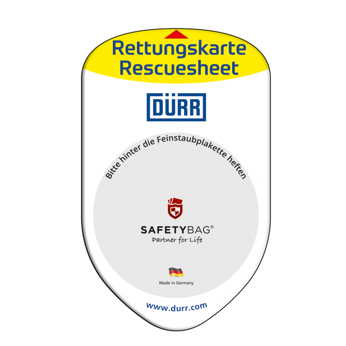 Werbung Referenzen DÜRR Konzern – SAFETYBAG® – Die Rettungskarten Rettungsdatenblätter Halterung Hülle Tasche für jedes Auto – für Fuhrpark Mitarbeiter nachhaltiges Werbegeschenk Give-away