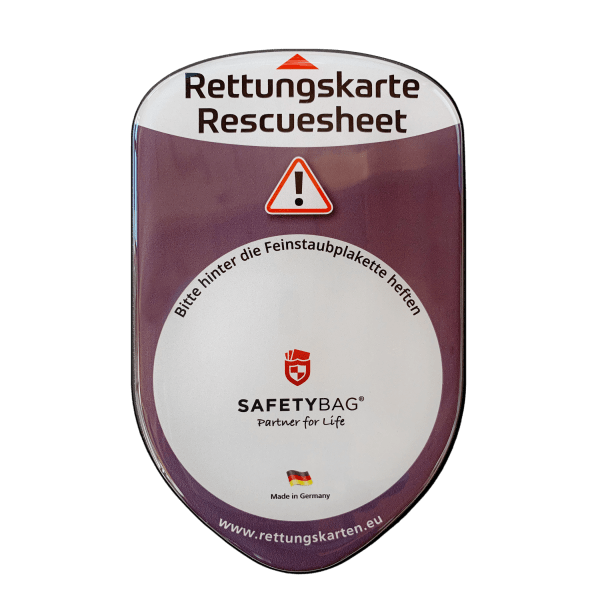 KFZ PKW Auto Car Rettungskarten Rescue Card Rettungsdatenblatt Halterung Tasche Huelle Safetybag F Front Standard Schwarz