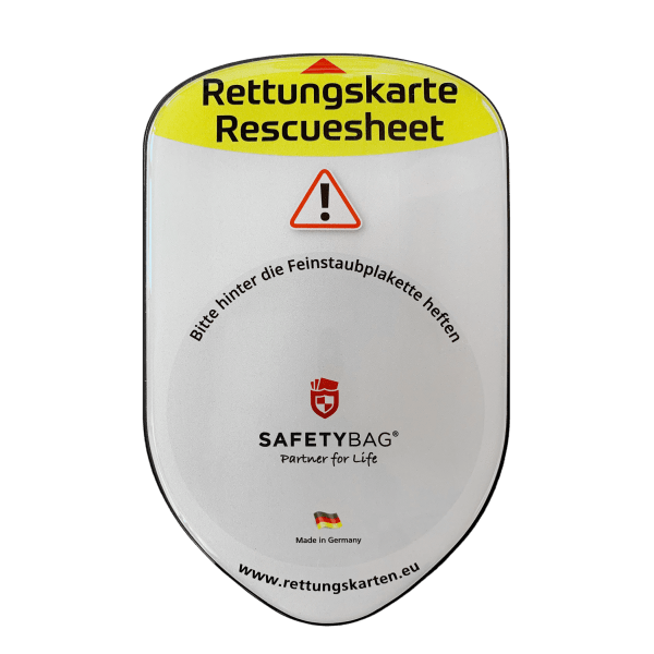 KFZ PKW Auto Car Rettungskarten Rescue Card Rettungsdatenblatt Halterung Tasche Huelle Safetybag F Front Standard Weiß